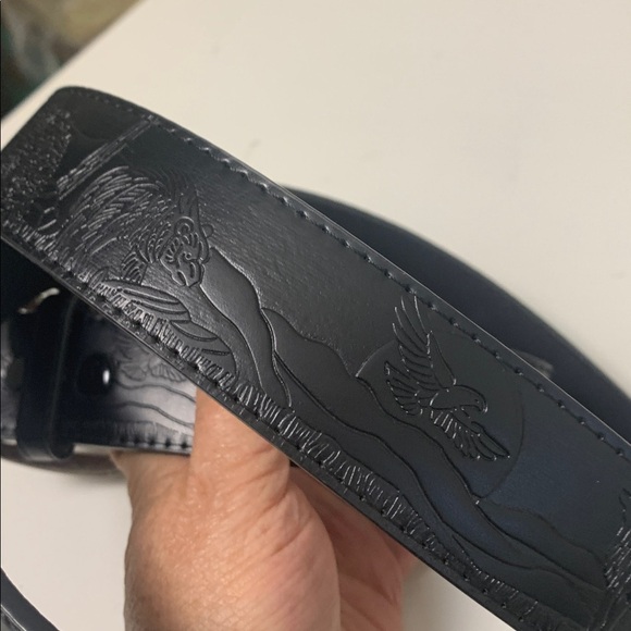 NWOT Black Lightly Tooled w Western Design Composite Leather Belt - Picture 3 of 9